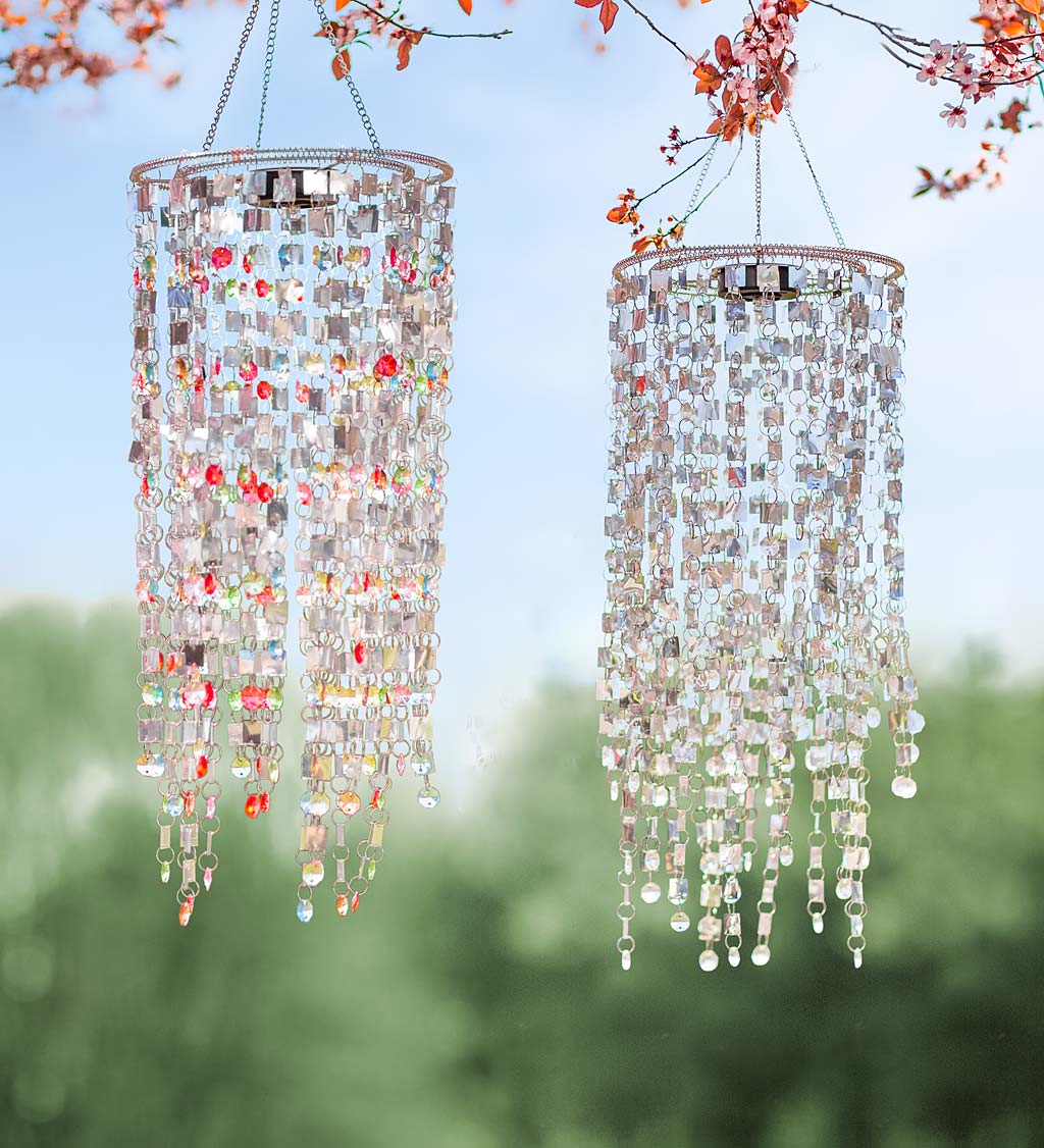 Silver Mirrored Outdoor Chandelier with Solar Lights