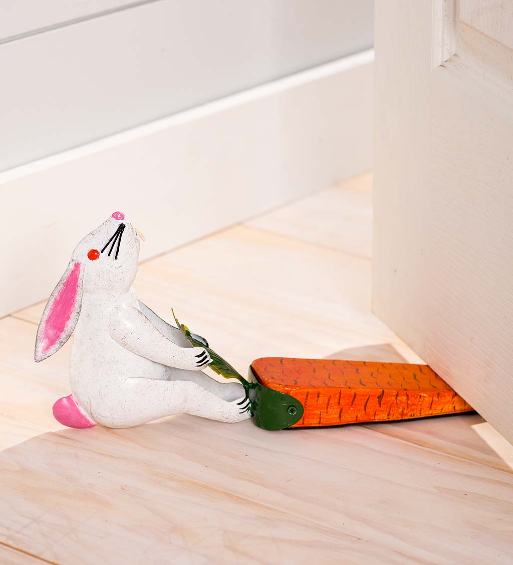 Handcrafted Metal Bunny Rabbit with Carrot Door Stopper