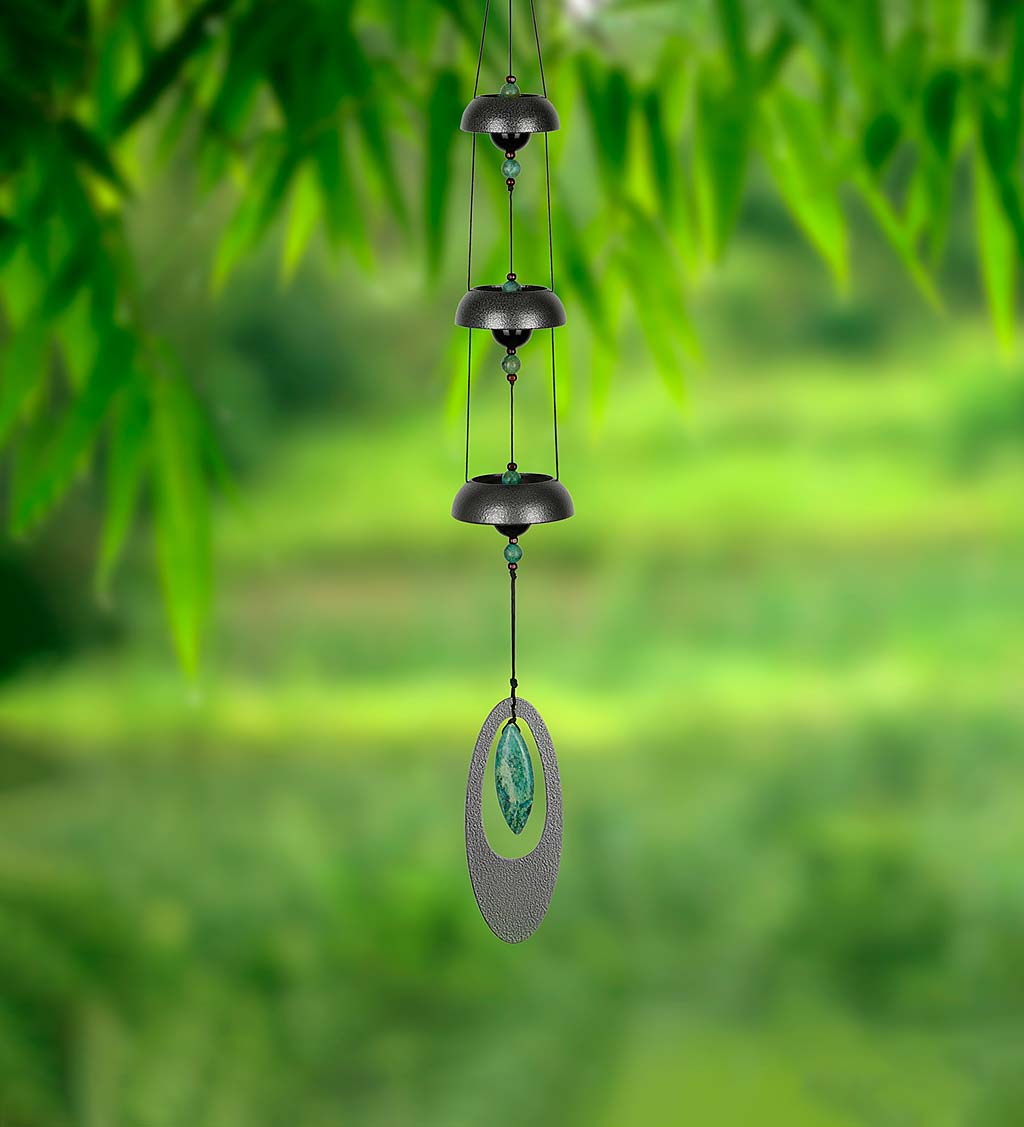 Three-Tone Temple Bells Wind Chime with Stone Accents