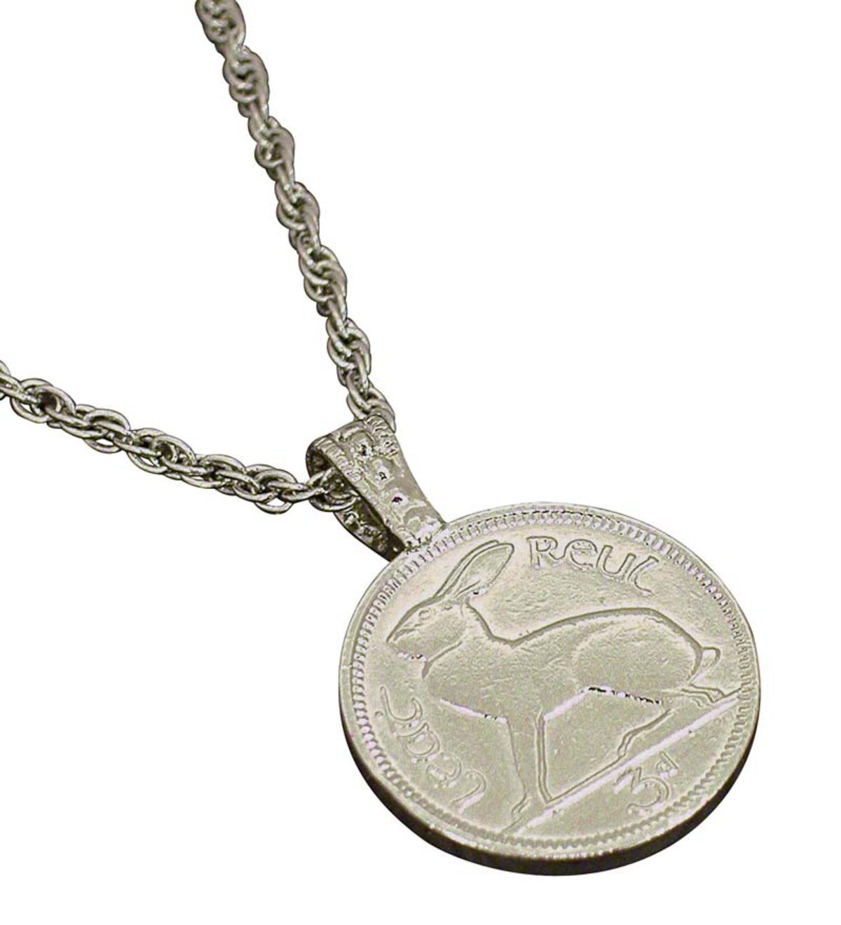 1964 IRISH LUCKY RABBIT COIN PENDANT on a 24"  925 STERLING SILVER Chain