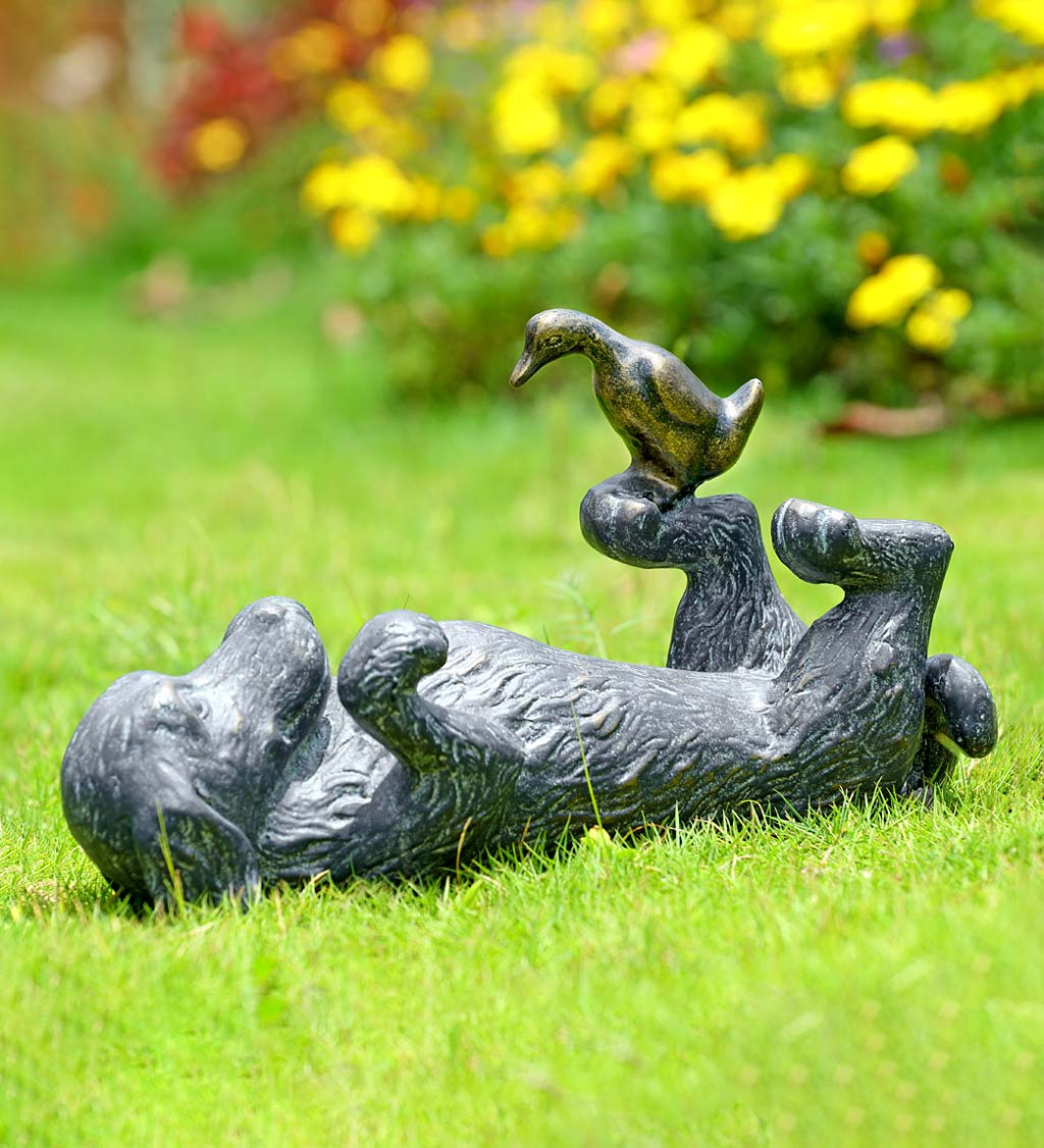 Handcrafted Puppy and Duckling Metal Sculpture