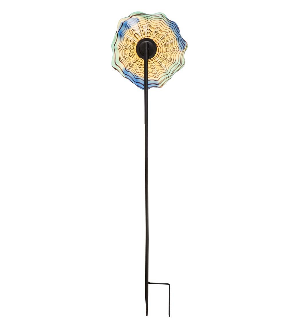 6" Handcrafted Blown Glass Flower With Metal Garden Stake