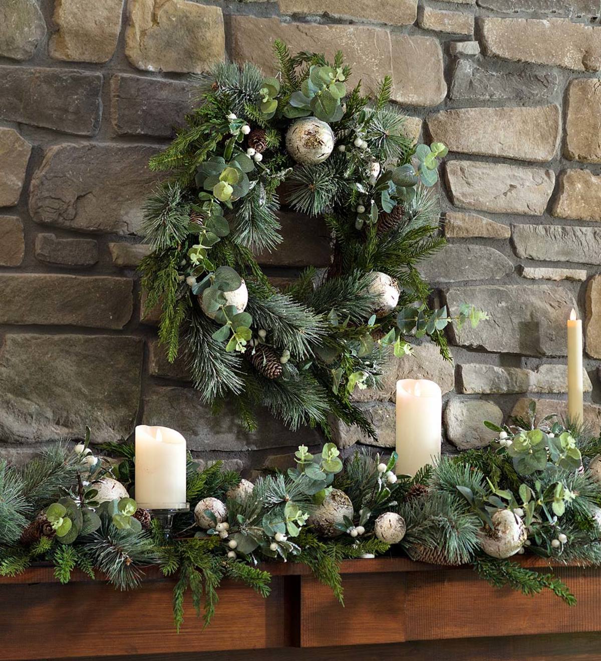 Snow-Kissed Mixed Greens Holiday Wreath | Wind and Weather