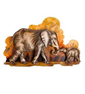Handcrafted Metal Elephant Mother and Baby Indoor Wall Art