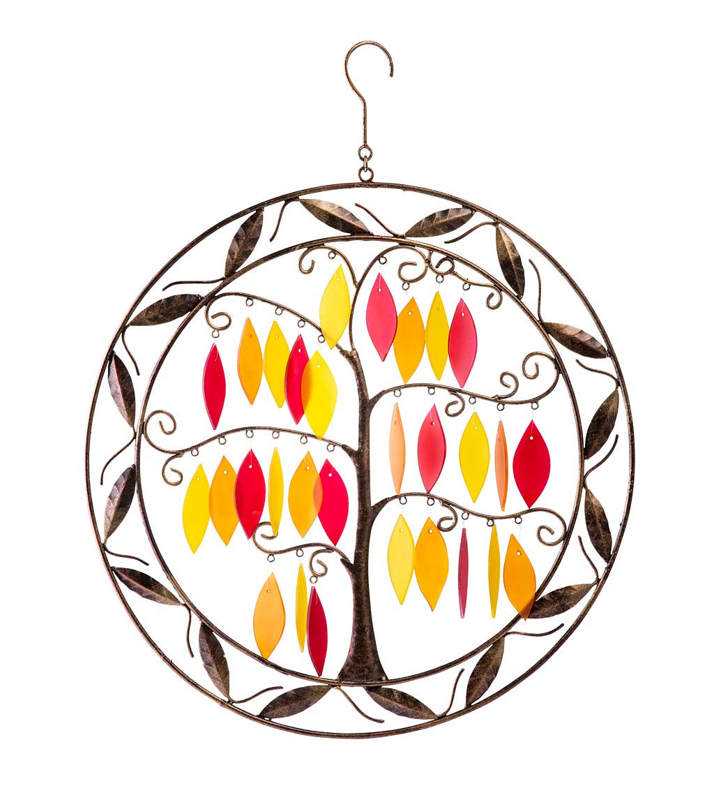 Round Metal and Glass Tree of Life Fall Colors Wind Chime