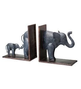 Handcrafted Metal Mother and Baby Elephant Bookends
