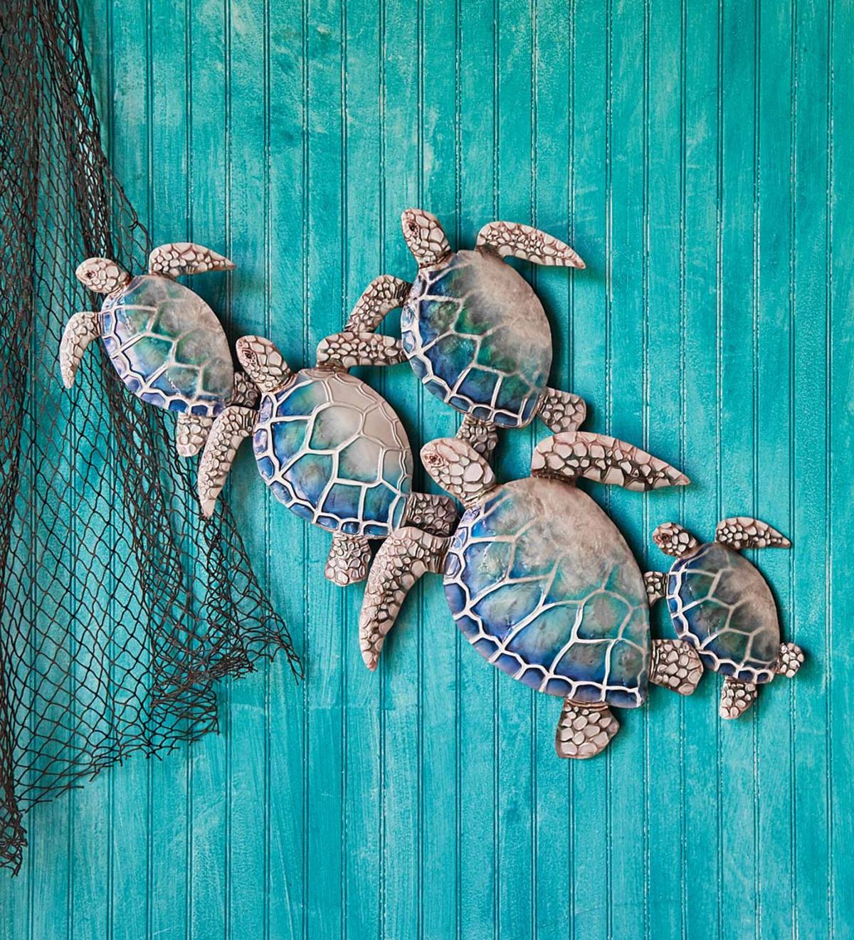Handcrafted Metal And Capiz Sea Turtles Wall Art All Wall Art Wall