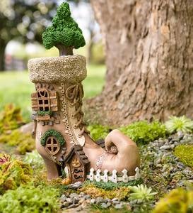 Lighted Shoe Fairy House with Four Cat Figurines Set