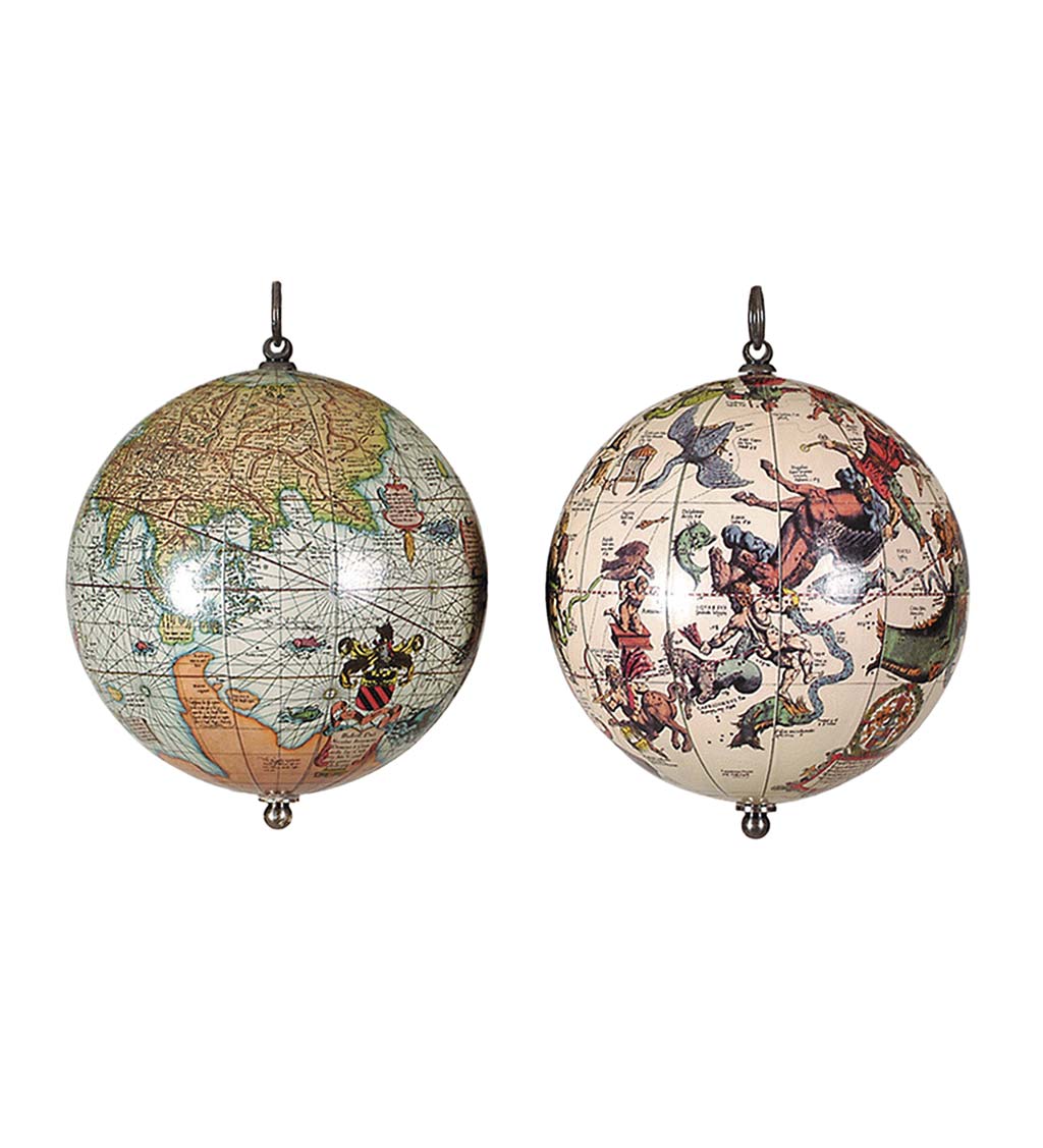 Vintage-Style Earth and Heavens Globe Ornaments, Set of 2