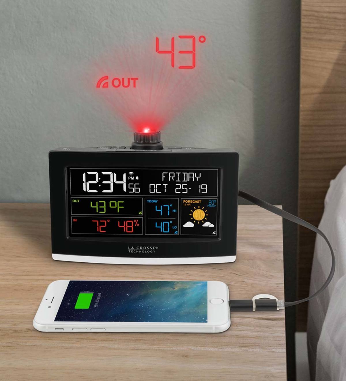 The Projection Alarm Clock Weather Forecast Atomic Time 