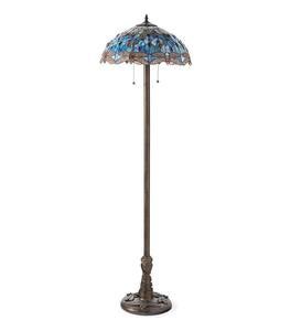 Tiffany-Style Stained Glass Floor Lamp with Dragonfly Motif and Metal Base