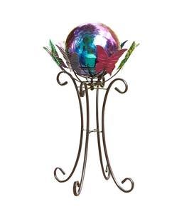 Rainbow Steel Gazing Ball with Spinning Butterfly Stand Set