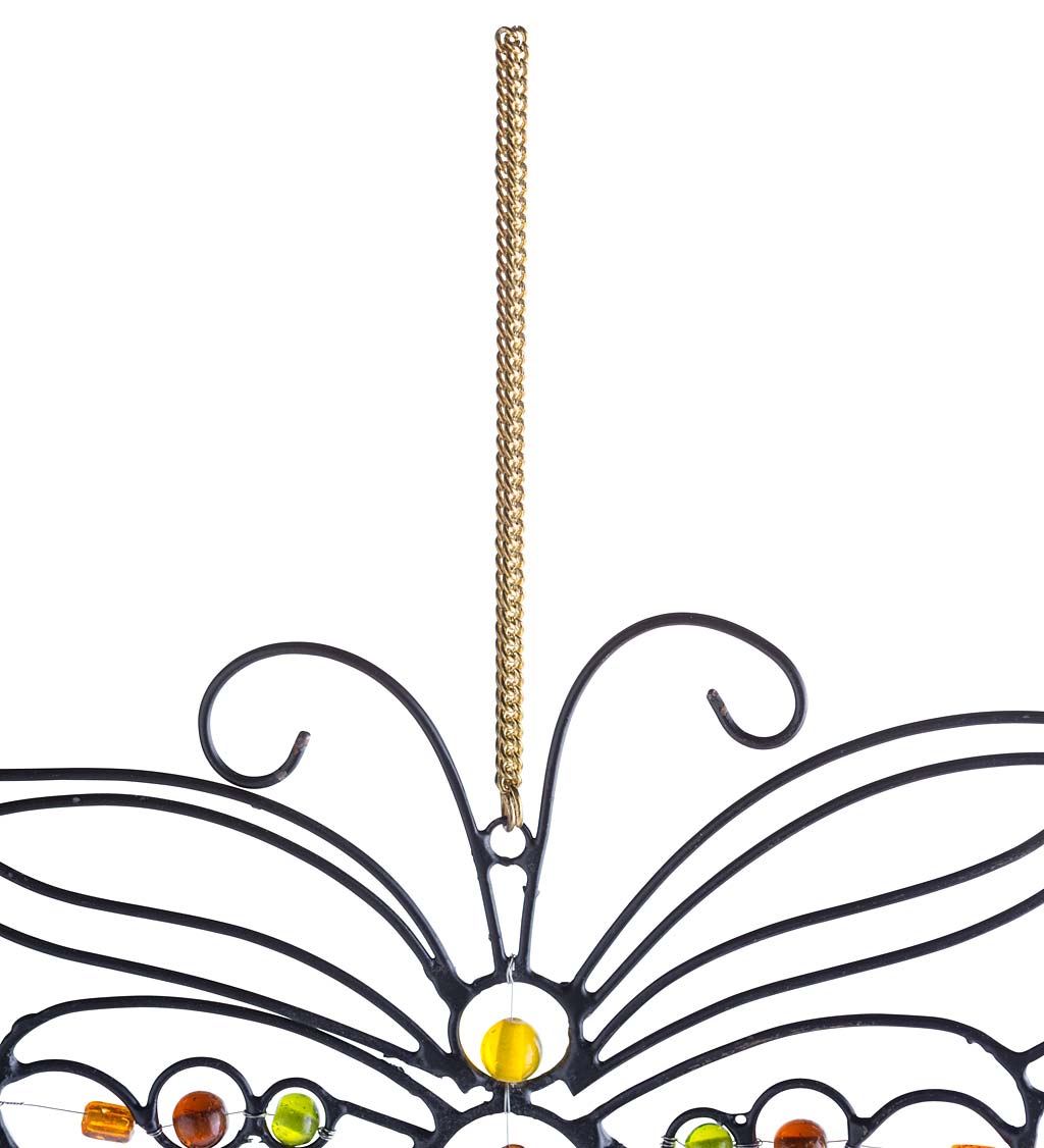 Handcrafted Beaded Butterfly Flower Wind Chime with Five Metal Bells