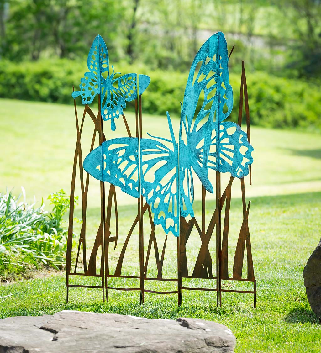 Five-Panel Metal Butterfly Garden Stake with Two-Tone Finish