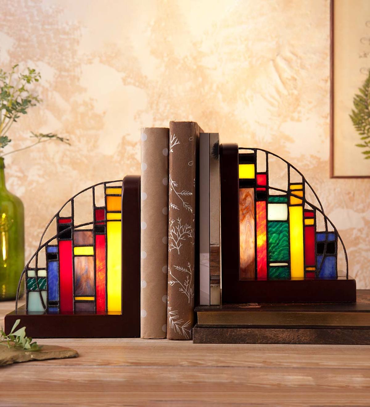 Lighted Stained Glass Bookends