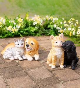 Golden Retriever Puppy With Gray-Striped Kitten Sculpture