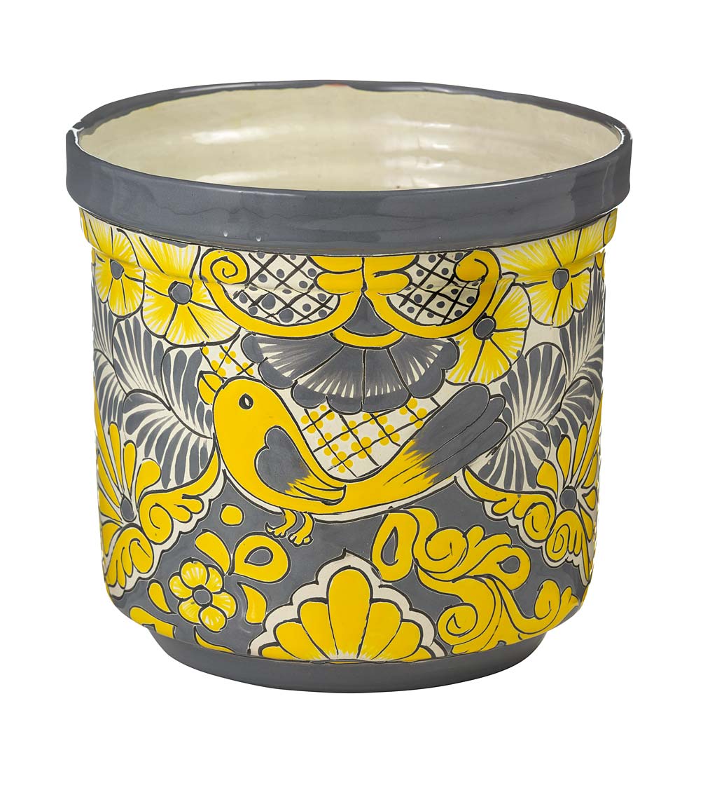 Small Yellow Hand-Painted Talavera-Style Clay Planter