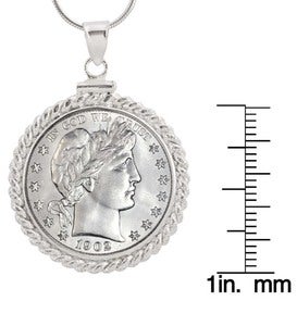Sterling Silver Barber Quarter Necklace