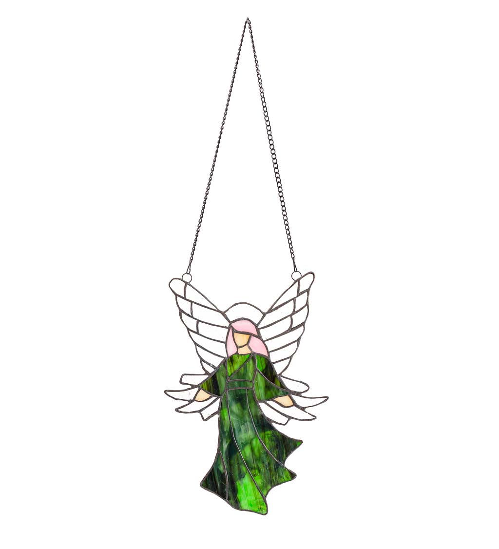 Colorful Stained Glass Angel Sun Catcher with 24" Hanging Chain swatch image