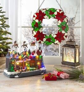 18-Inch Diameter Stained Glass Poinsettia Holiday Wreath