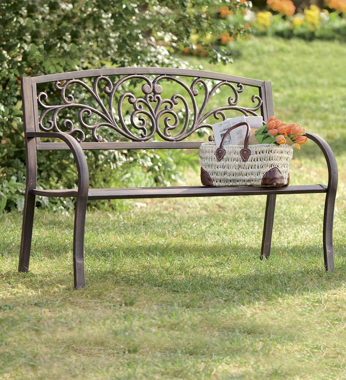 Blooming Garden Metal Bench Outdoor Furniture Deck And Patio Yard & Patio