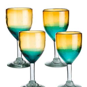 Handcrafted Green and Amber Ombré Goblets/Wine Glasses, Set of 4
