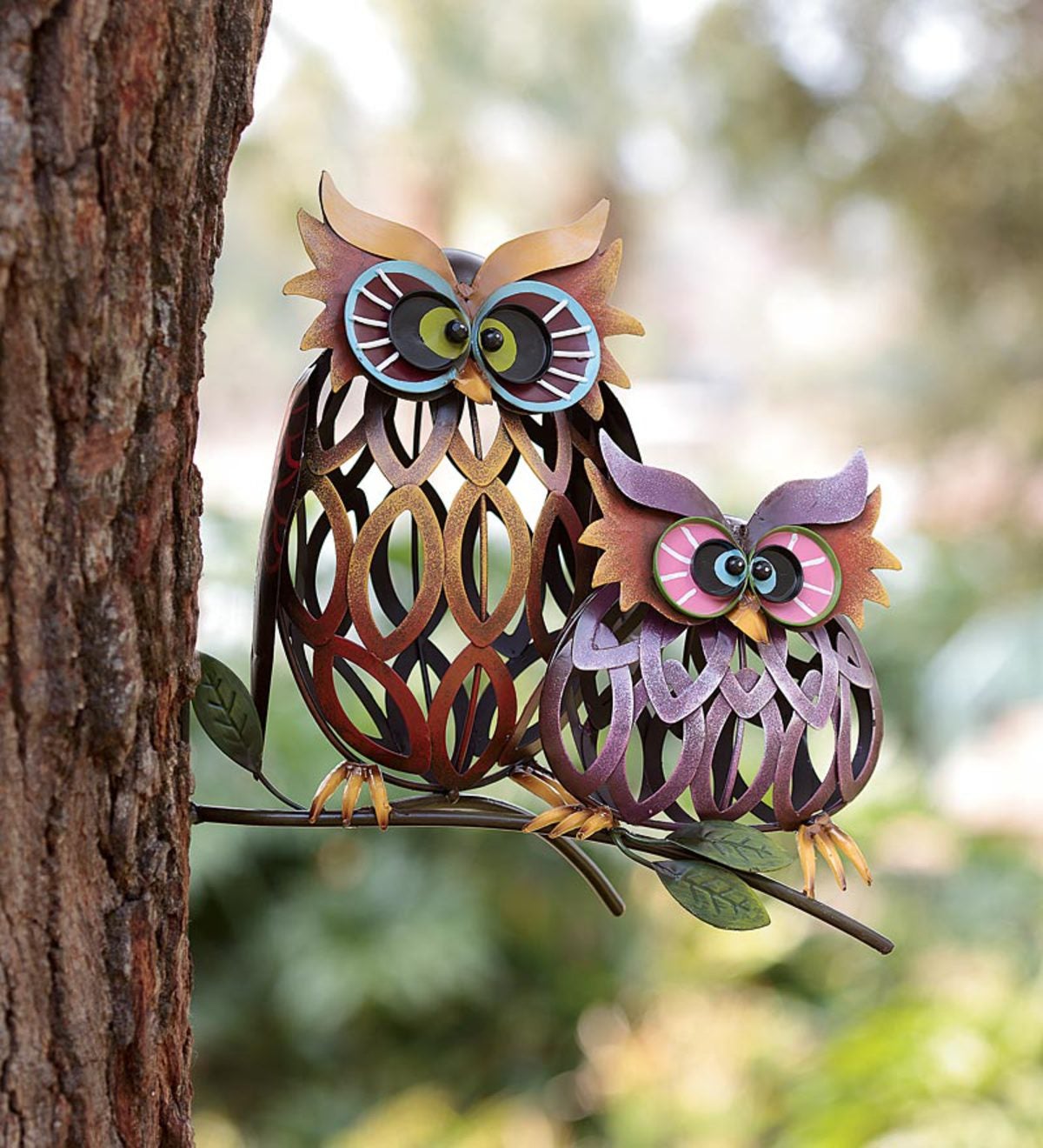Prismatic Owl Pair Iron Wall Sculptures