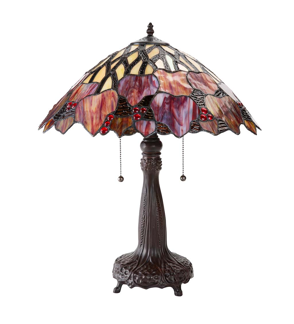 Tiffany-Inspired Fall Leaves Stained Glass Table Lamp