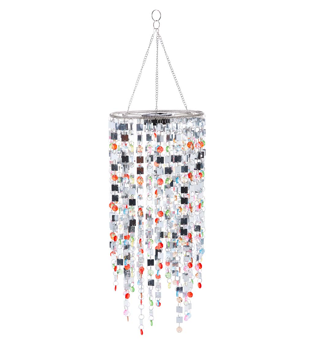 Silver and Multi-Colored Mirrored Outdoor Chandelier with Solar Lights