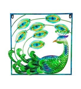 Peacock Metal and Glass Framed Wall Art
