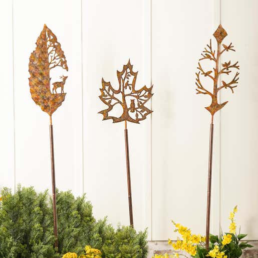 Image of Laser Cut Animal Silhouettes Fall Garden Stakes in ground