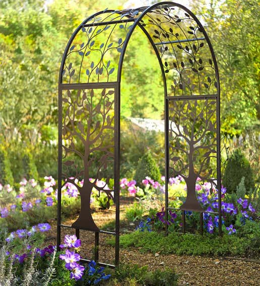Image of Metal Arched Garden Arbor with Tree of Life Design