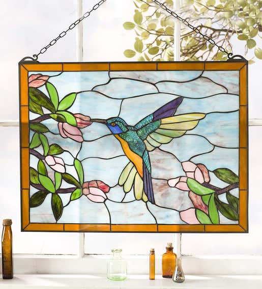 Image of Stained Glass Hummingbird Panel