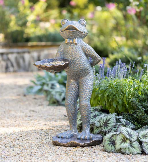 Butler Frog Garden Statue Side Table or Bird Feeder
