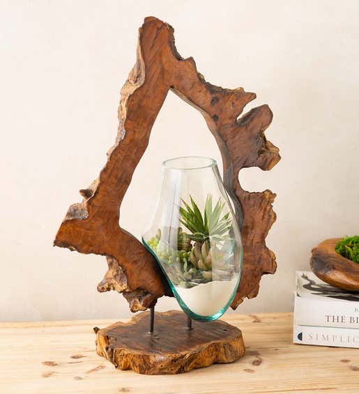 Image of Handcrafted Wood and Glass Tabletop Art