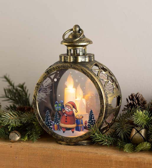 Image of a vintage inspired Santa lantern. Shop Candles & Lanterns