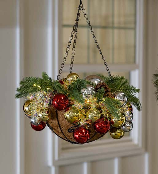 LED Lighted Shatterproof Ornament Hanging Basket with Pine Boughs. Shop Trees & Ornaments