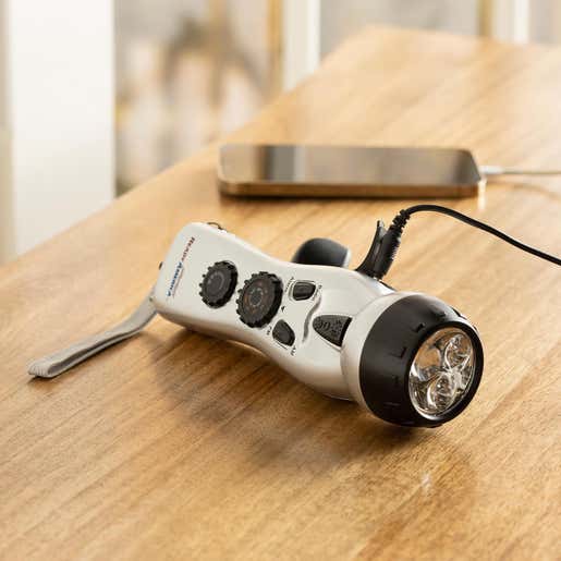 Image of a Hand-Crank Emergency Power Station with Light, Radio and USB Charging Port. Shop Gifts for Him